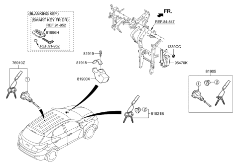 2017 Hyundai Tucson Key & Cylinder Set Diagram