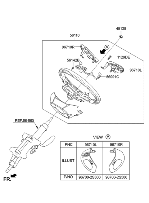 2021 Hyundai Veloster Steering Remote Control Switch Assembly, Right Diagram for 96700-2S500-RJ5