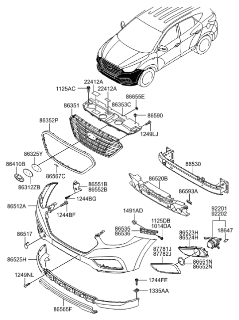 2022 Hyundai Santa Fe Bracket-Front Bumper Mounting Side,RH Diagram for 86514-2S000