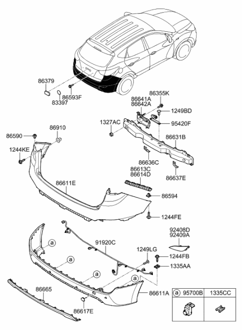 2017 Hyundai Tucson Lamp Assembly-Rear Reflex Reflector,RH Diagram for 92406-2S100