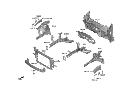 2020 Hyundai Kona Electric Fender Apron & Radiator Support Panel Diagram