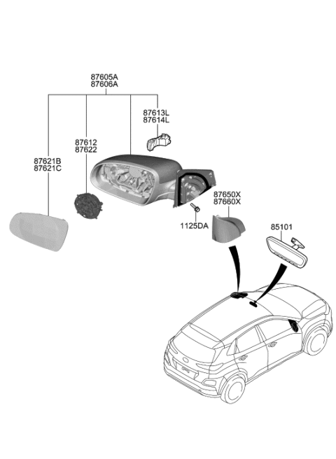 2019 Hyundai Kona Electric Mirror-Outside Rear View Diagram