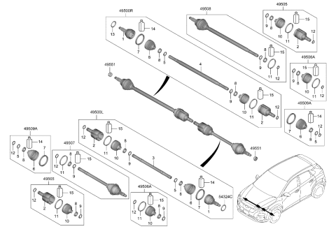 2019 Hyundai Kona Electric Joint & Shaft Kit-Front Axle W Diagram for 49525-K4000