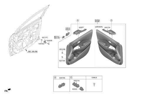 2022 Hyundai Genesis GV80 Door Inside Handle Assembly,Right Diagram for 82620-J9010-SPS