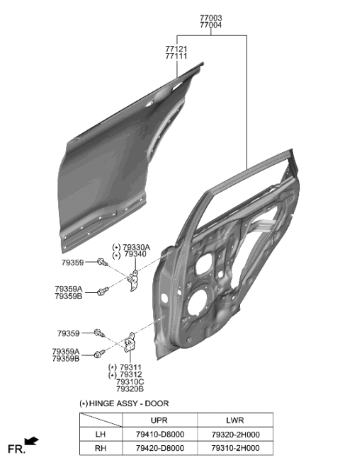 2000 Hyundai XG300 Hinge Assembly-Rear Door Upper,LH Diagram for 79410-D8000
