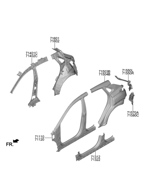 2020 Hyundai Kona Electric Pillar Assembly-Center Inner,LH Diagram for 71401-K4050