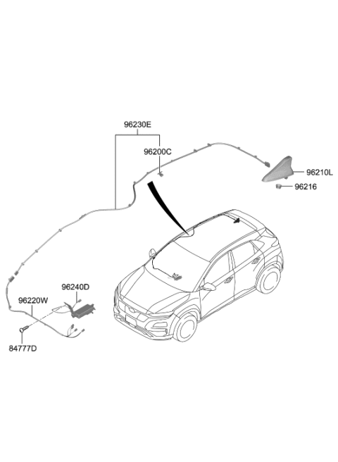 2021 Hyundai Kona Electric Combination Antenna Assembly Diagram for 96210-K4400-P6W