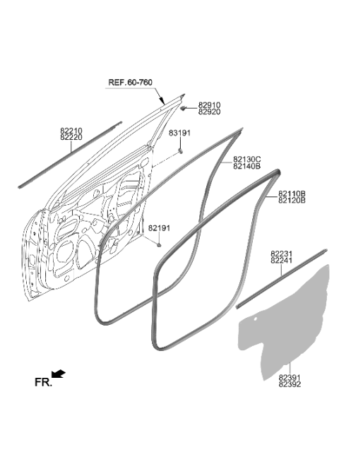 2000 Hyundai XG300 W/STRIP Assembly-FR Dr Belt O/S LH Diagram for 82210-J9001