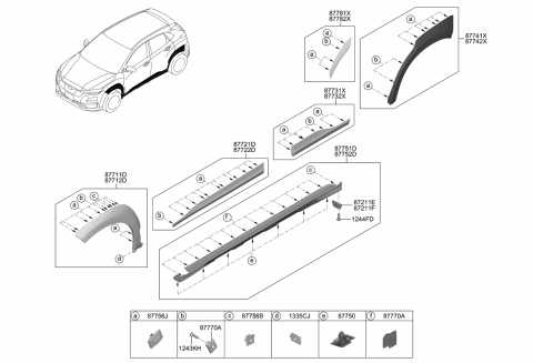 2019 Hyundai Kona Electric Body Side Moulding Diagram