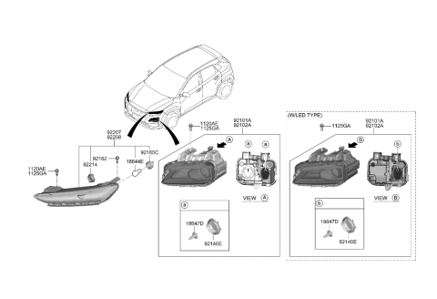 2020 Hyundai Kona Electric Headlamp Assembly, Right Diagram for 92102-J9170