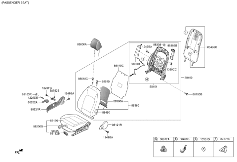 2020 Hyundai Kona Electric Front Cushion Covering, Right Diagram for 88260-J9140-SVF