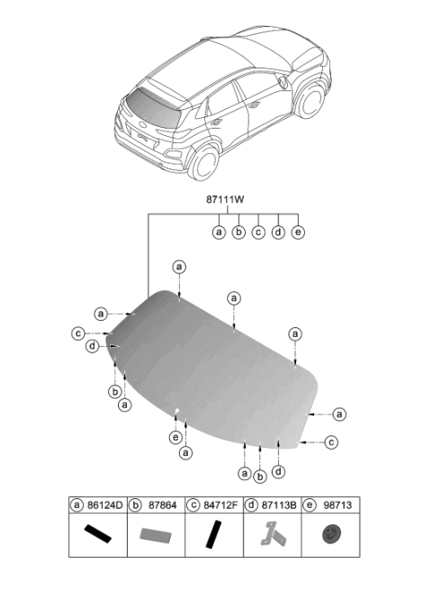 2020 Hyundai Kona Electric Glass Assembly-Tail Gate Diagram for 87110-J9200