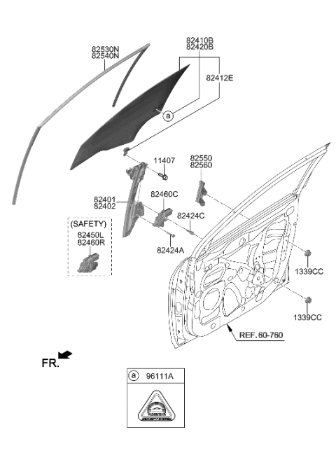 2019 Hyundai Kona Electric Front Door Window Regulator & Glass Diagram