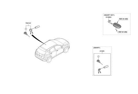 2020 Hyundai Kona Electric Key & Cylinder Set Diagram