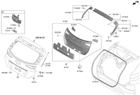 2000 Hyundai XG300 Tail Gate Latch Assembly Diagram for 81230-J9000
