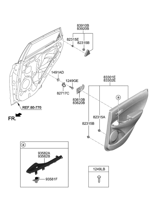 2022 Hyundai Genesis GV80 Rear Door Inside Handle Assembly,Left Diagram for 83610-J9010-SPS