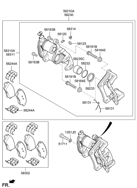 2021 Hyundai Kona Electric Rear Disc Brake Pad Kit Diagram for 58302-K4A00