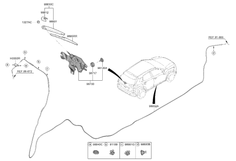 2019 Hyundai Kona Electric Rear Wiper Arm & Head Cap Assembly Diagram for 98815-2P000