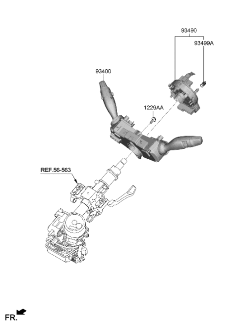 2019 Hyundai Kona Electric Clock Spring Contact Assembly Diagram for 93490-G3240