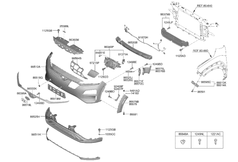 2000 Hyundai XG300 Front Bumper License Plate Moulding Diagram for 86519-K4010