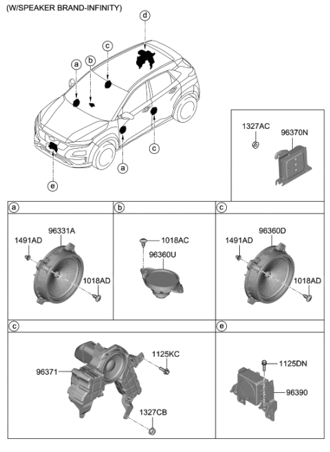 2019 Hyundai Kona Electric Rear Door Speaker Assembly Diagram for 96340-J9200