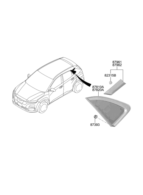 2021 Hyundai Kona Electric Glass & MOULDING Assembly-Quarter Diagram for 87810-J9020