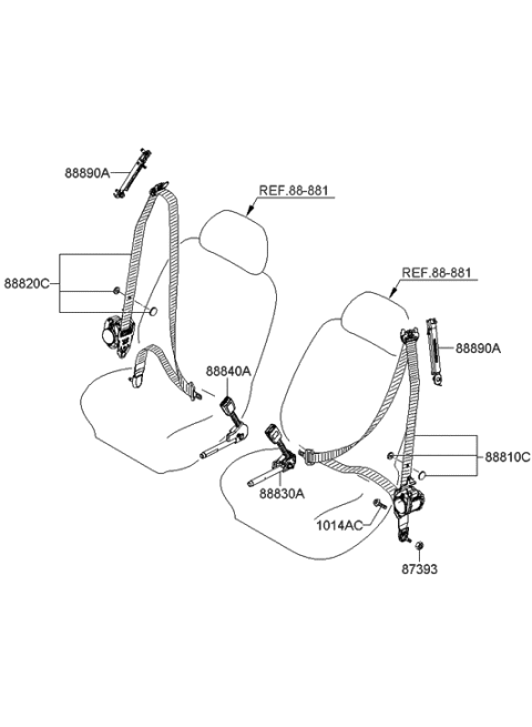 2007 Hyundai Sonata Front Seat Belt Assembly Right Diagram for 88820-0A500-X6