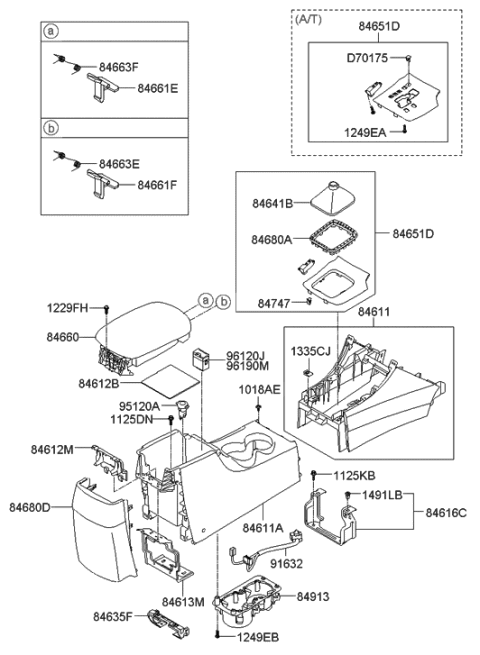 2009 Hyundai Sonata Console-Front Diagram for 84611-0A000-HZ