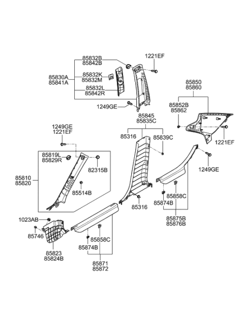 2008 Hyundai Sonata Trim Assembly-Front Pillar LH Diagram for 85810-3K800-V2