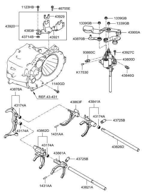 2010 Hyundai Sonata Old Body Style Gear Shift Control-Manual Diagram 1