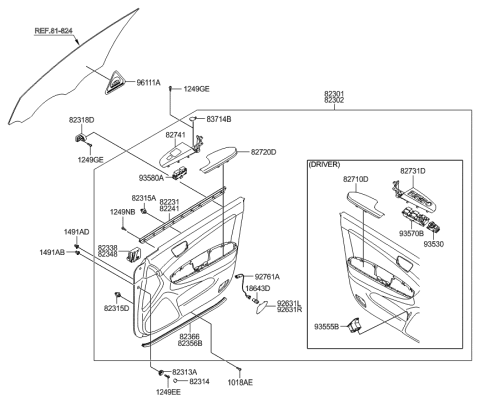 2009 Hyundai Sonata Front Door Armrest Assembly Left Diagram for 82350-3K500-U7