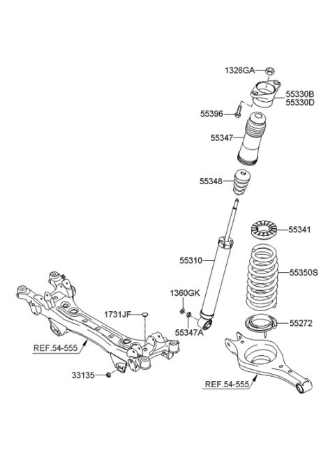2007 Hyundai Sonata Rear Shock Absorber Assembly Diagram for 55311-3K640