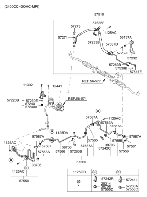 2010 Hyundai Sonata Old Body Style Power Steering Hose & Bracket Diagram 1