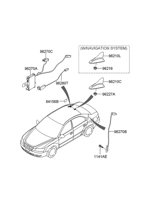 2010 Hyundai Sonata Radio Antenna Assembly Diagram for 96250-0A100-VK