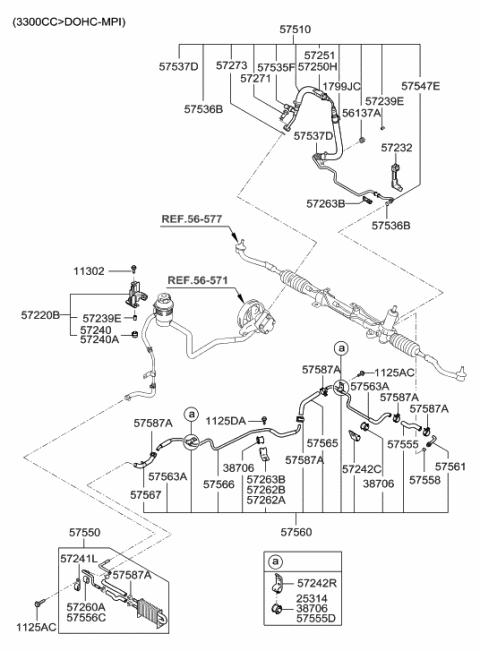 2010 Hyundai Sonata Old Body Style Power Steering Hose & Bracket Diagram 2