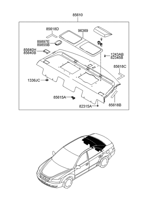 2010 Hyundai Sonata Old Body Style Rear Package Tray Diagram