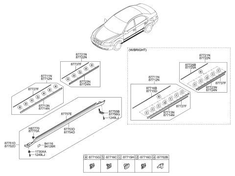 2014 Hyundai Genesis Clip-Waist Line Moulding Mounting Diagram for 87715-3K000
