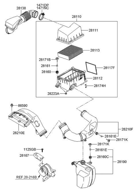 2022 Hyundai Nexo Air Cleaner Element Diagram for 28113-3K200