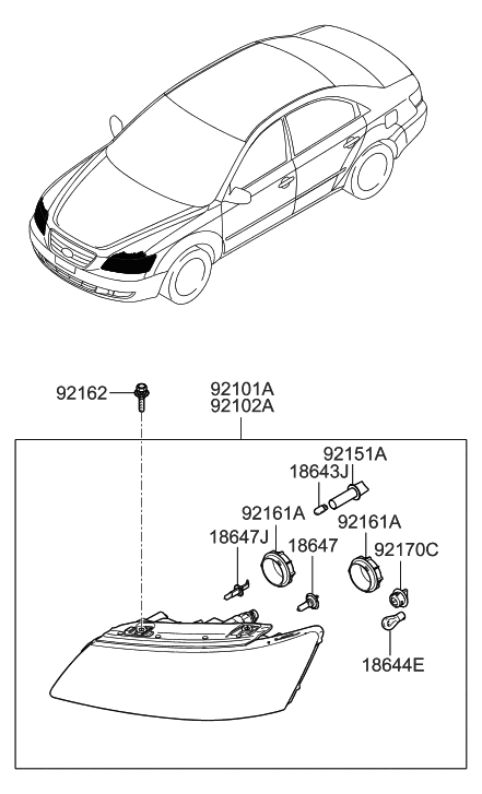 2008 Hyundai Sonata Headlamp Assembly, Left Diagram for 92101-0A501