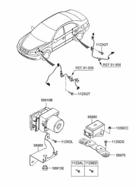 2009 Hyundai Sonata Brake Hydraulic Unit Assembly Diagram for 58920-3K500