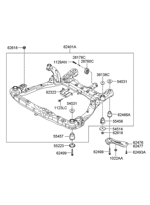 2009 Hyundai Sonata Crossmember Complete Diagram for 62405-3K501