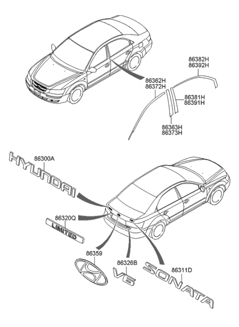 2010 Hyundai Sonata Old Body Style Emblem Diagram