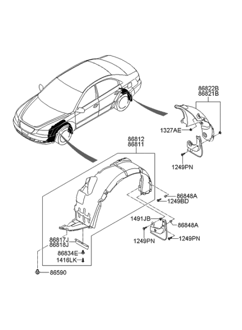2010 Hyundai Sonata Front Wheel Guard Assembly,Right Diagram for 86812-0A800