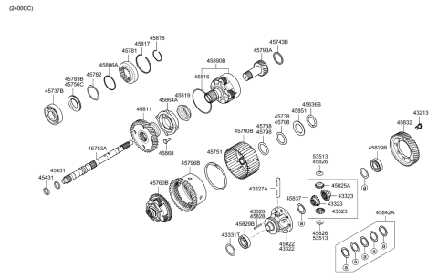 2014 Hyundai Genesis Bearing-Transfer Driven Gear Diagram for 45737-39840