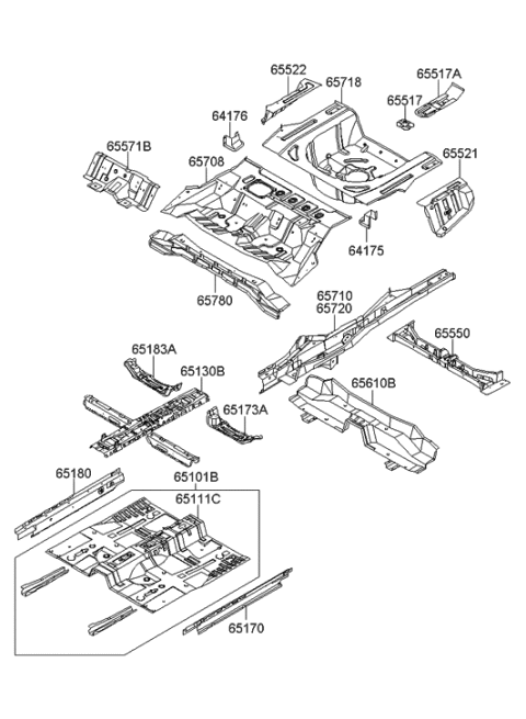 2010 Hyundai Sonata Extension Assembly-Rear Floor,Front Diagram for 65522-0A000