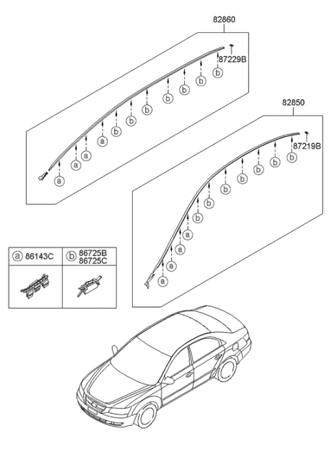 2007 Hyundai Sonata New Body Style Roof Garnish & Rear Spoiler Diagram