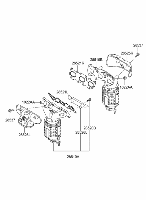 2009 Hyundai Sonata Exhaust Manifold Catalytic Assembly, Right Diagram for 28510-3CAT0