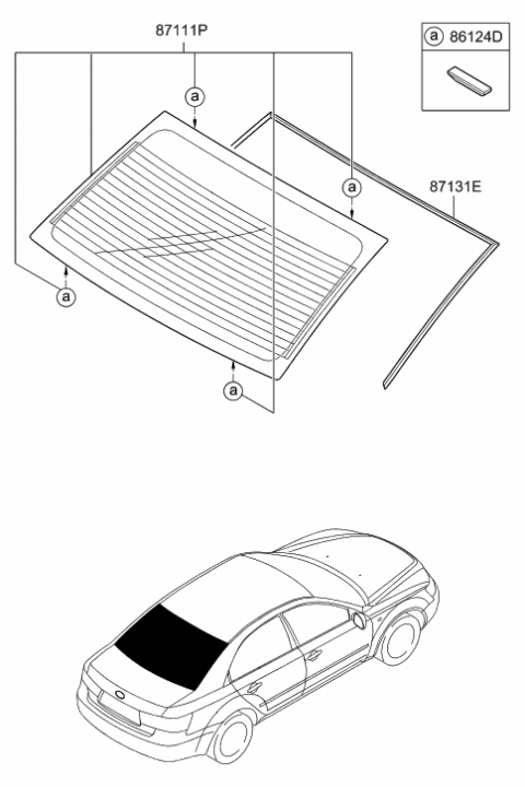 2007 Hyundai Sonata Rear Windows Glass & Moulding Diagram