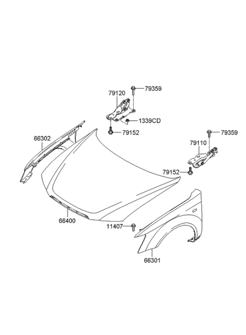 2007 Hyundai Sonata New Body Style Fender & Hood Panel Diagram