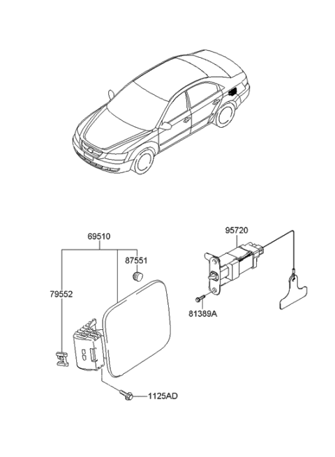 2009 Hyundai Sonata Fuel Filler Door Assembly Diagram for 69510-0A000